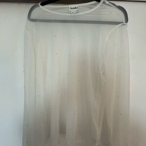 Arula Sheer White Pearl Embellished Blouse